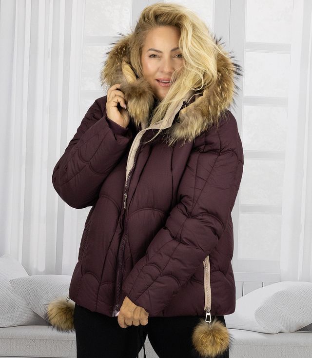 Warm winter jacket with decorative pompoms SHAKIRA