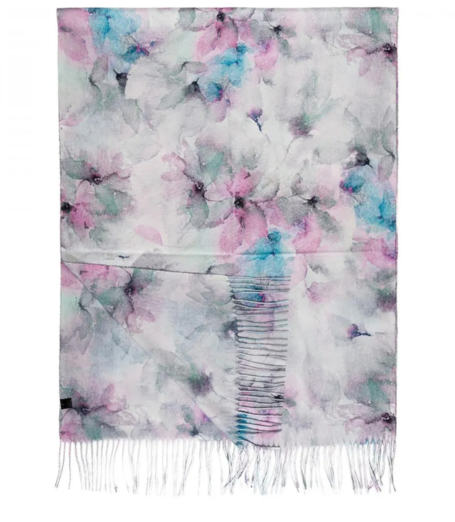 Women's scarf with floral motif and tassels elegant