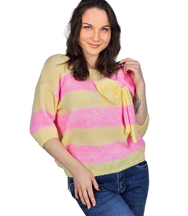 Colorful sweater with striped bow wool VIVIENE
