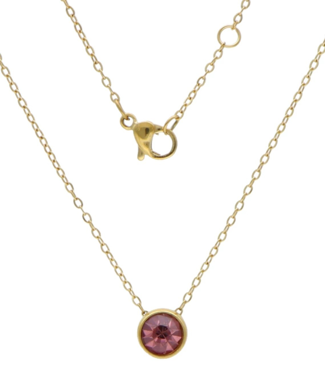 Necklace pink steel birthstone october