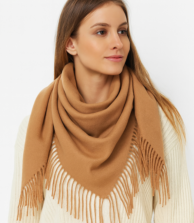 One-color shawl shlik scarf with fringe GRACE