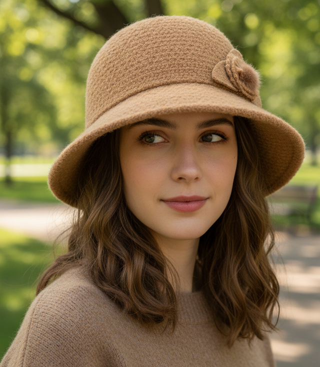 Women's hat cloche patch flower