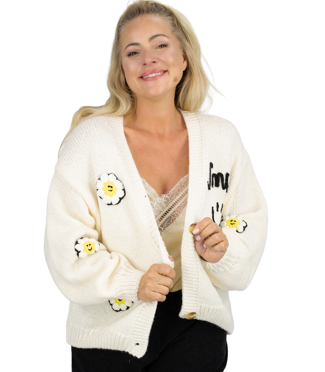 Modny kardigan sweter z naszywkami na guziki