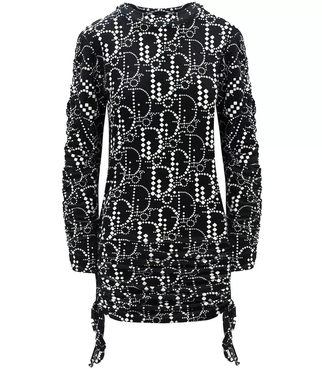 Velor mini dress with ruffle print