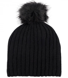 Warm ribbed women's cap with pom-pom autumn winter hat 