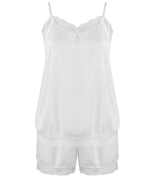 Satin pajama set with lace shorts top petticoat