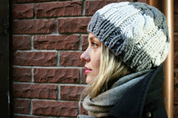 Warm winter hat with wool-cotton stripes