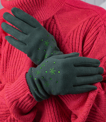 Women's insulated gloves Touch Five-fingered with rhinestones