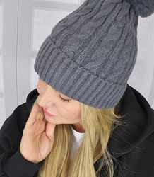 Warm women's cap with pom-pom autumn winter monochrome hat