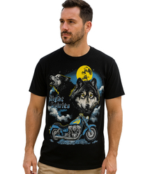 Koszulka męska t-shirt Night Spirits z nadrukiem wilków i motocykla