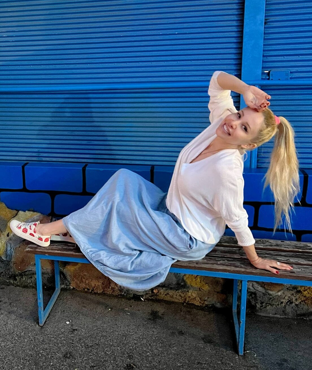 Długa spódnica denim jeans bombka z kieszeniami