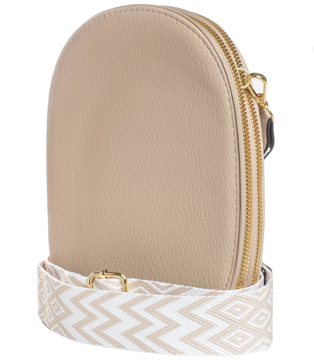 A small, stylish mini clutch bag with 3 compartments and 2 straps