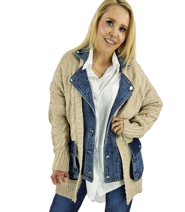 Kurtka sweter jeansowe wstawki JENNY