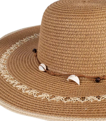 Fashionable large braided hat with shells and openwork