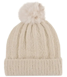 Warm women's beanie with pom-pom in ribbed weave autumn winter