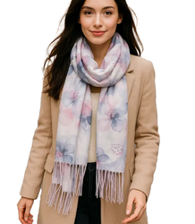 Women's scarf with floral motif and tassels elegant
