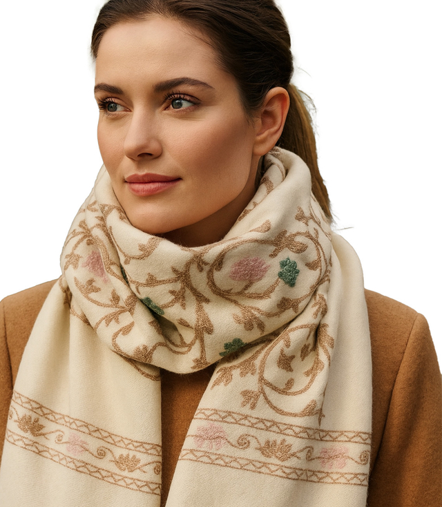 Women's patterned shawl with tassels 