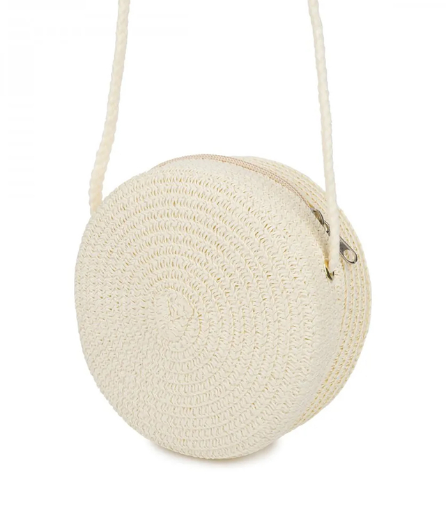 Children's straw bag with plush rabbit