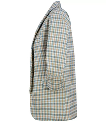 Checked blazer jacket with draped 3/4 sleeves