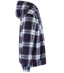 Warm fleece men's plaid shirt with hood insulated with faux fur