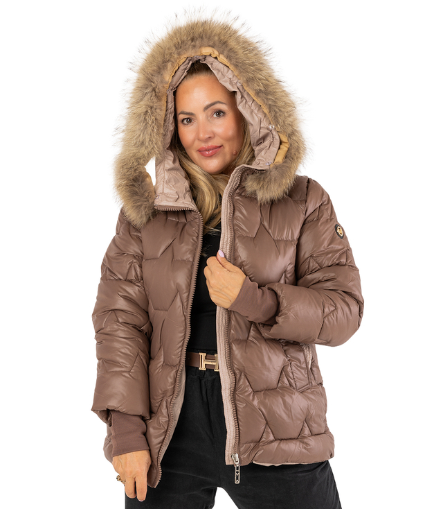 Pikowana kurtka zimowa z kapturem futerkiem ARIA PUFF PLUS SIZE