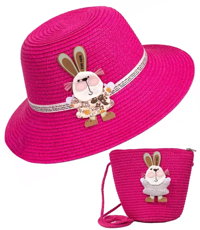 Set of braided hat with bunny + handbag