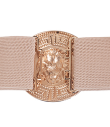 Women's belt with a gold lion and zircons, adjustable and elastic