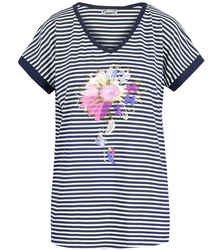 Striped short-sleeved T-shirt with a floral print ROSALIA