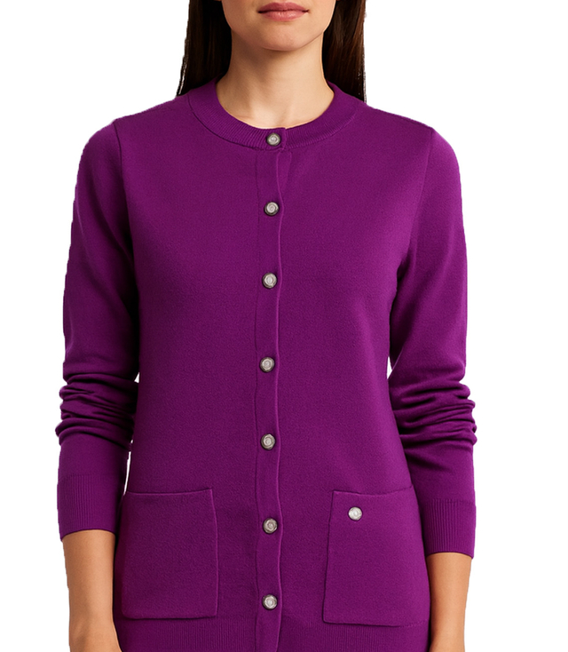 Classic warm thick short cardigan sweater EMILIA decorative buttons