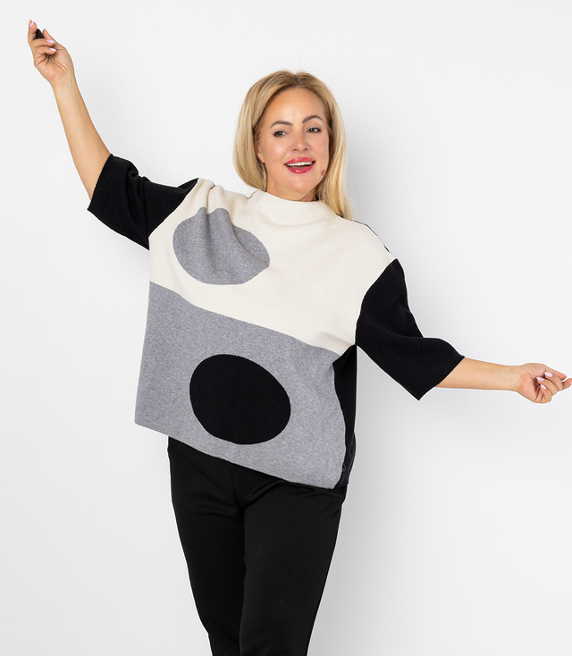 Elegant sweater with half turtleneck and geometric pattern DOT ART 