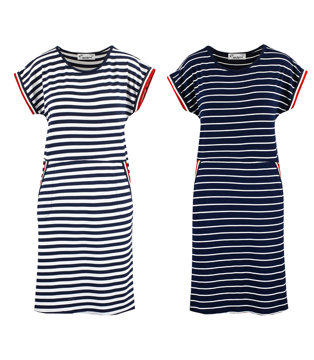 Midi nautical striped dress with contrasting inserts SABINA