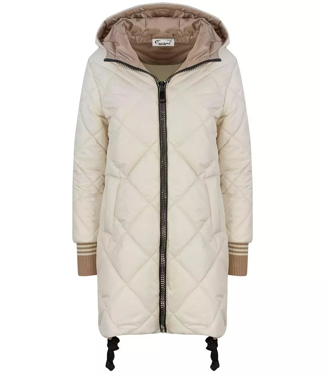 Warm thick quilted jacket with a hood winter