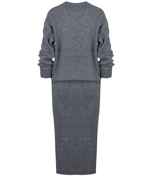 Dzianinowy komplet sweter + spódnica w jednolitym kolorze BELLA