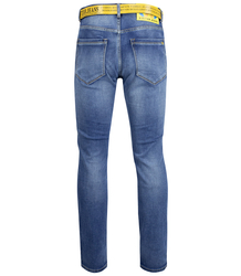 Classic men's jeans with a yellow stripe