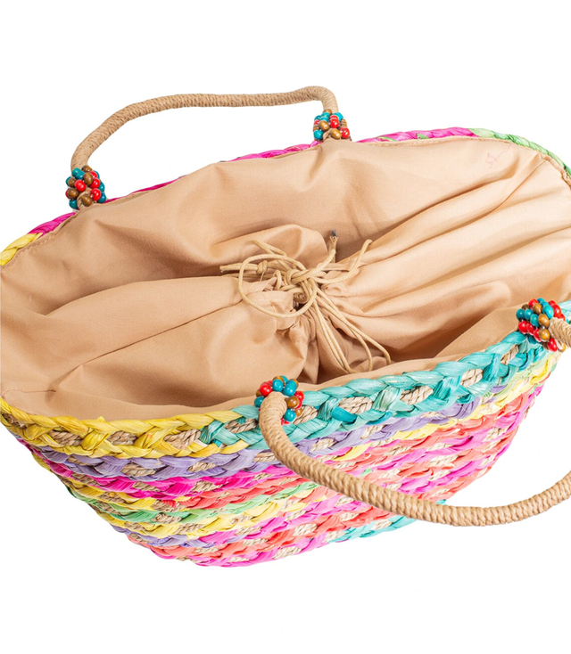 Mega large summer bag braided basket lined with beads