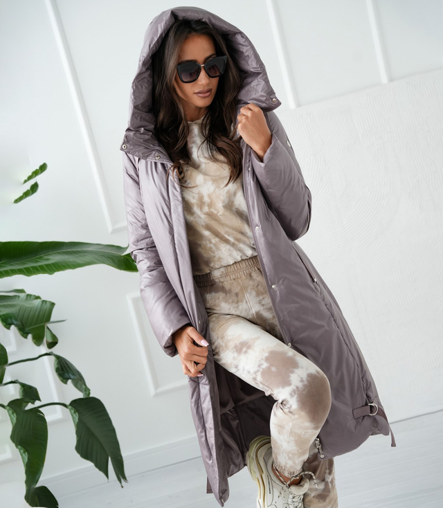 Long elegant women's winter coat insulated delicate sheen REGINA