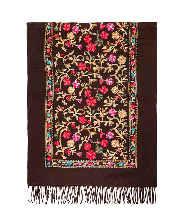 Women's folklore scarf with flower motif and tassels