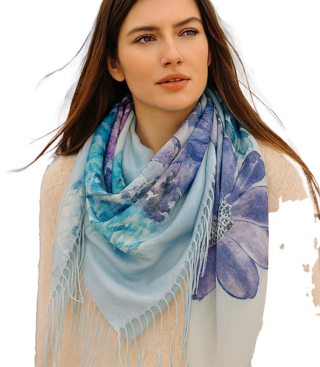 Women's scarf with floral pattern 100x100