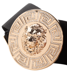 Women's belt with a gold lion and zircons, adjustable and elastic