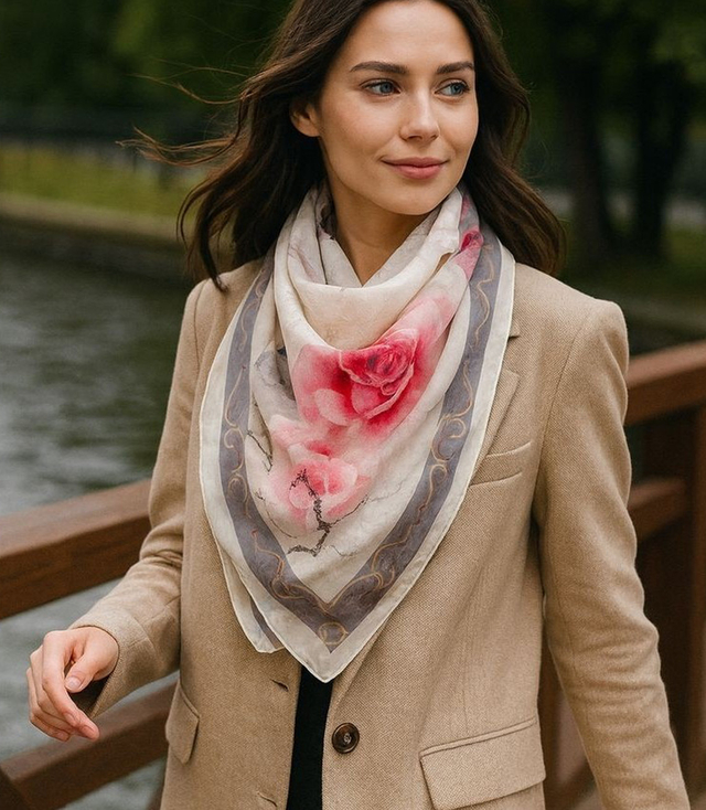 Elegancka kobieca chusta z obłędnym wzorem 70x70