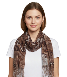 Wavy delicate pattern scarf with tassels