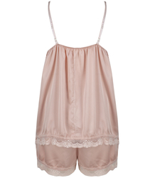 Satin pajama set with lace shorts top petticoat