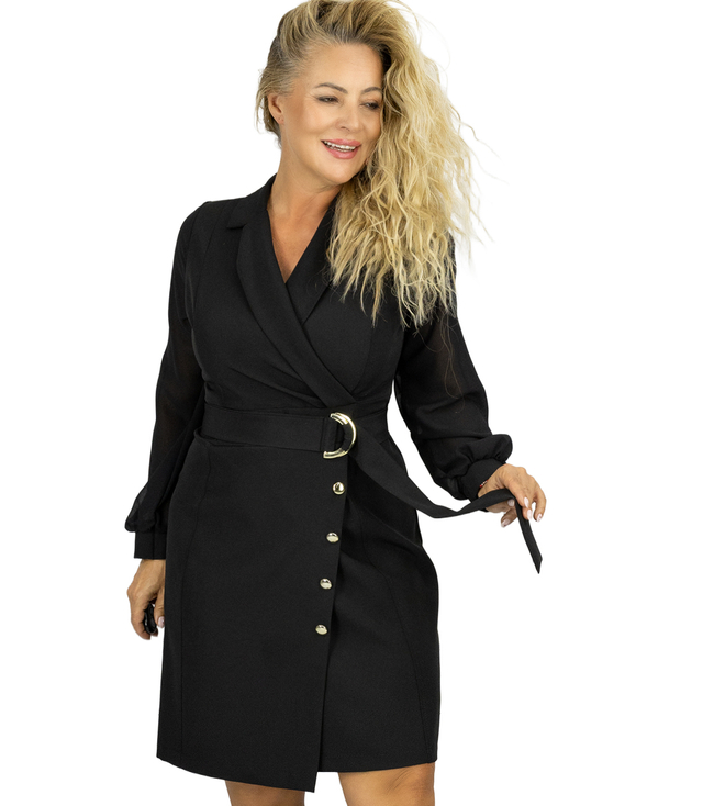 Elegant navy cut dress Waist belt Gold buttons ARIEL