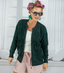 Krótki kardigan sweter rozpinany z puszystej dzianiny "COCO CHIC"