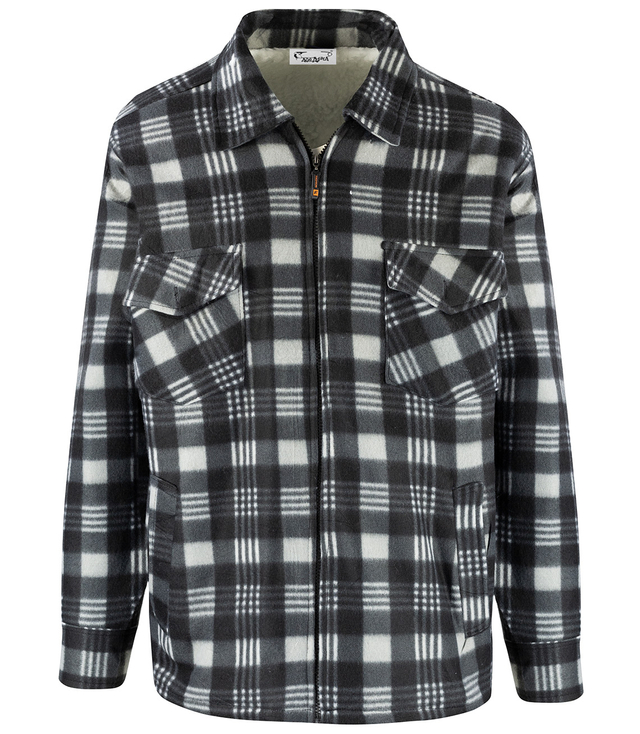 Warm fleece checked men's shirt insulated with faux fur