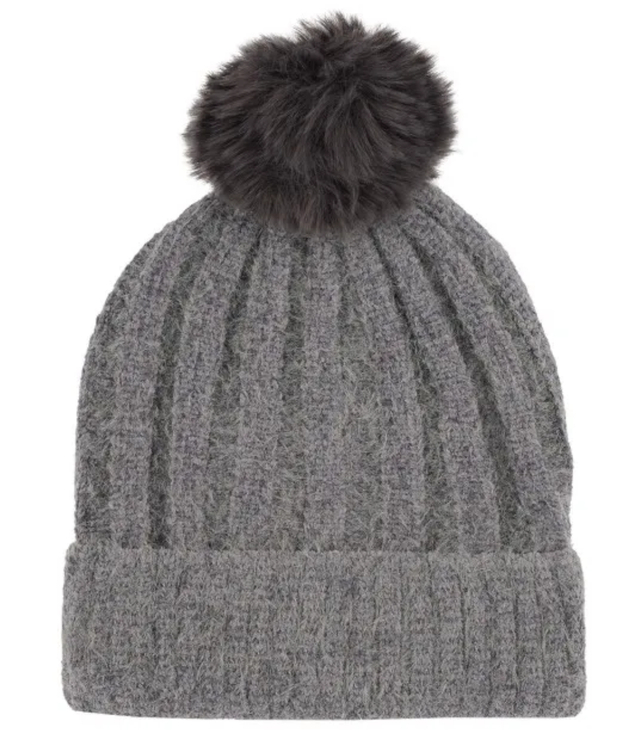 Warm women's beanie with pom-pom in ribbed weave autumn winter