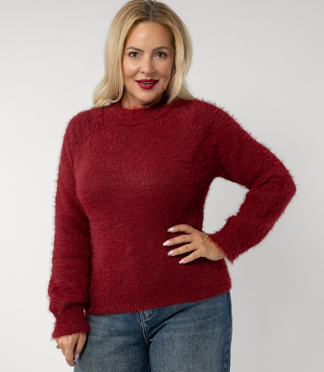Fluffy short sweater with round neck MILA