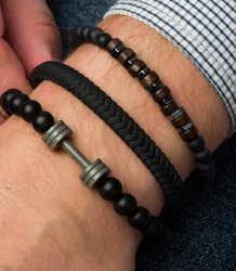 Set of men's bracelets natural stone