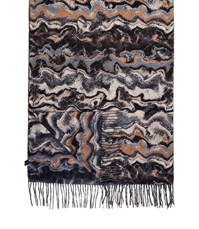 Women's scarf with geometric motif tassels