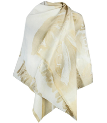 Elegant double-sided scarf with gold thread and floral pattern